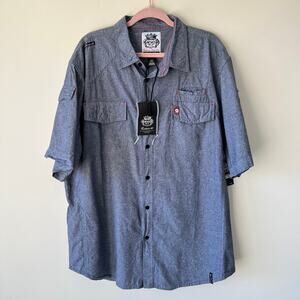 Y2K Akademiks Mens Gray Chambray Shirt 2XL NWT Streetwear Skater Hip Hop Urban